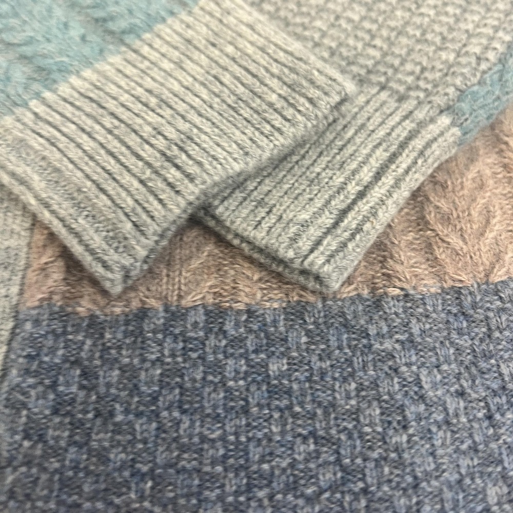 WoolOvers Cardigan Womens Medium Colorblock Open Front Cable‎ Knit Patchwork - Picture 6 of 15